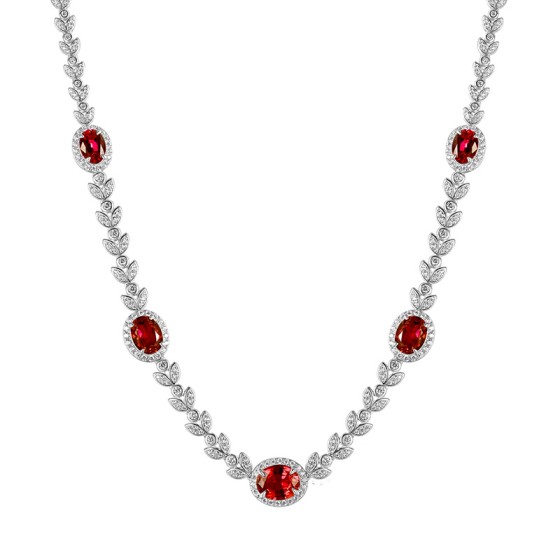 925 Sterling Silver Lab-Grown Ruby Necklace(ZHF-P0854R)