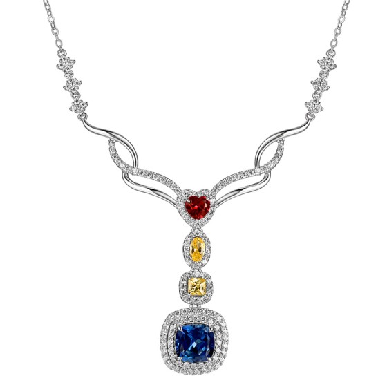 925 Sterling Silver Lab-Grown Sapphire Necklace(ZHF一P0864B)