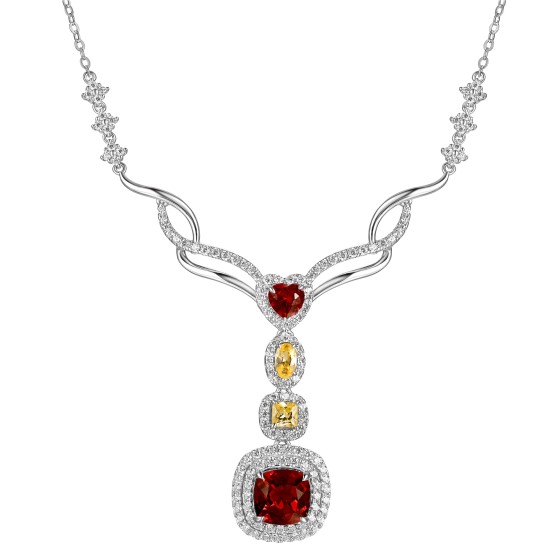 925 Sterling Silver Lab-Grown Ruby Necklace(ZHF一P0864R)