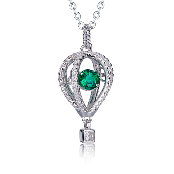 925 Silver Lab-Grown Emerald Dancing Necklace(LP0072)