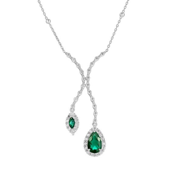 925 Sterling Silver Lab-Grown Emerald Necklace(ZHF一P0732)