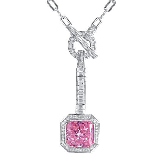 925 Silver Pink Cubic Zirconia Necklace (P0340F)