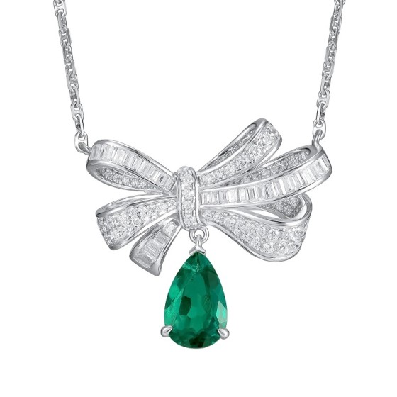 925 Sterling Silver Lab-Grown Emerald Necklace(P0719)