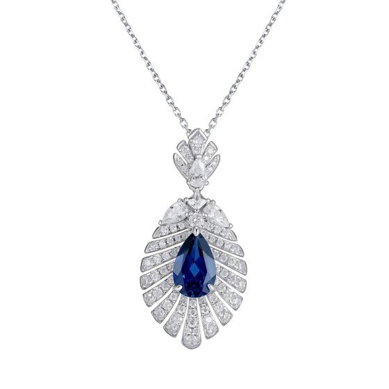 925 Sterling Silver Lab-Grown Sapphire Necklace(P0830B)