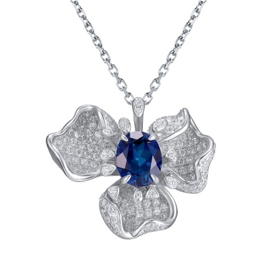 925 Sterling Silver Lab-Grown Sapphire Necklace(P0757L)