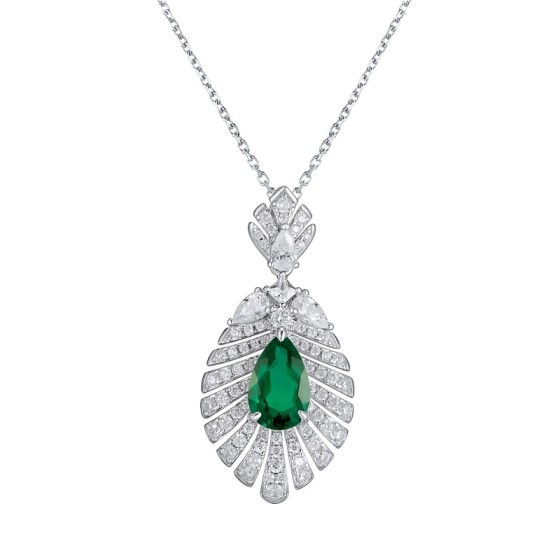 925 Sterling Silver Lab-Grown Emerald Necklace(P0830)