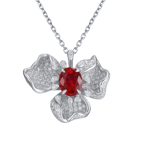 925 Sterling Silver Lab-Grown Ruby Necklace(P0757R)