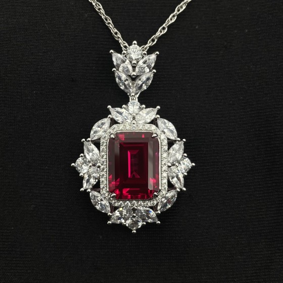 925 Sterling Silver Lab-Grown Ruby Necklace(P0149R)