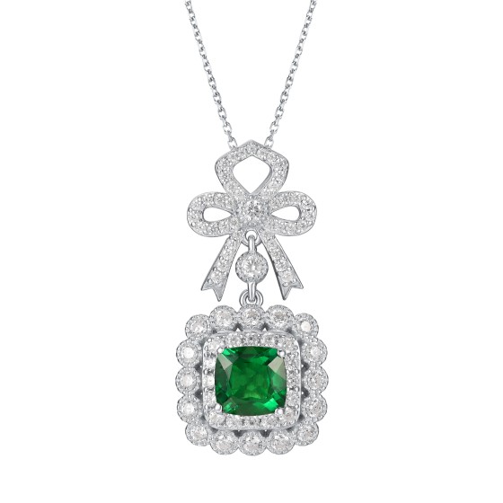 925 Sterling Silver Lab-Grown Emerald Necklace(P0699)