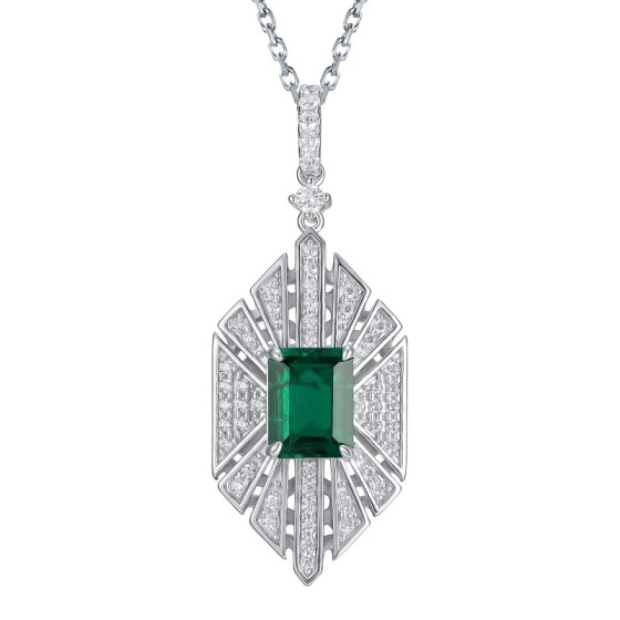 925 Sterling Silver Lab-Grown Emerald Necklace(P0684)