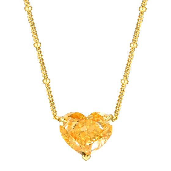 925 Silver Yellow Heart Cubic Zirconia Necklace, Yellow Gold Plated (P0676Y)