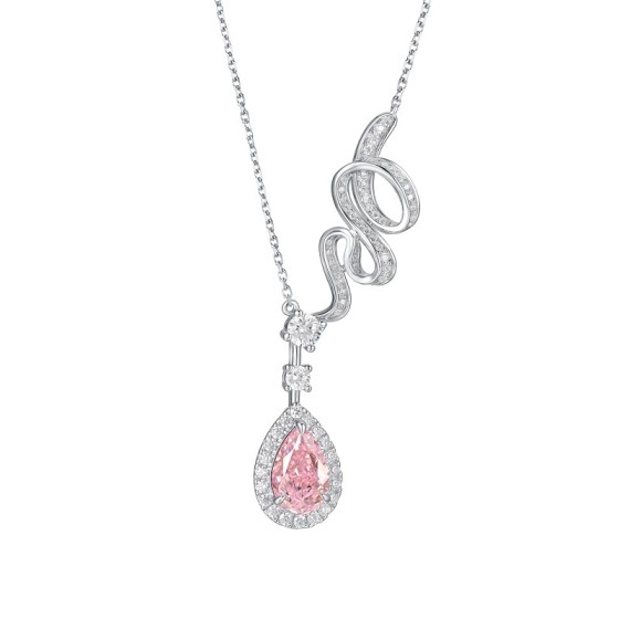 925 Silver Pink Cubic Zirconia Necklace (P0606F)