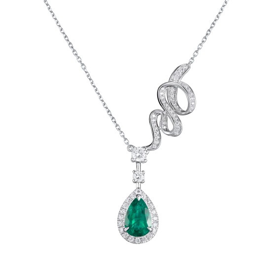 925 Sterling Silver Lab-Grown Emerald Necklace(P0606)