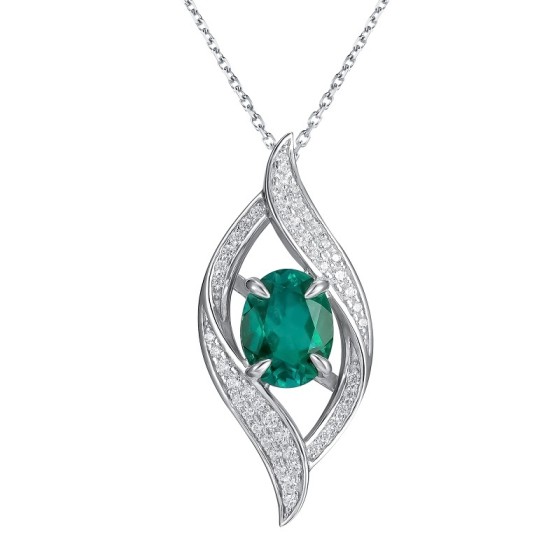 925 Sterling Silver Lab-Grown Emerald Necklace(P0627)