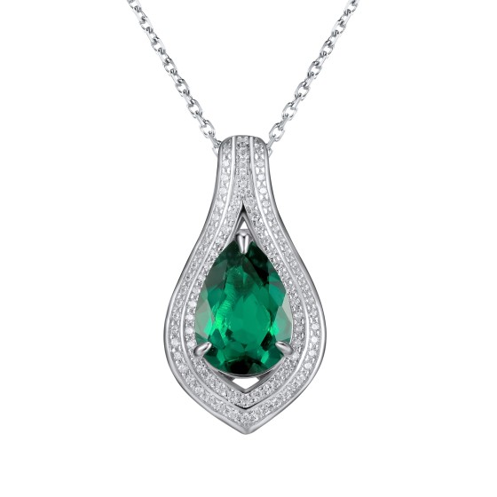 925 Sterling Silver Lab-Grown Emerald Necklace(P0622)