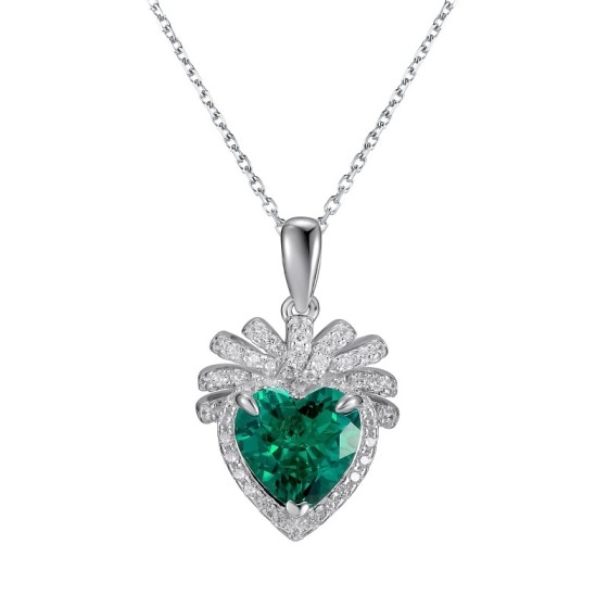 925 Sterling Silver Lab-Grown Emerald Necklace(P0628)