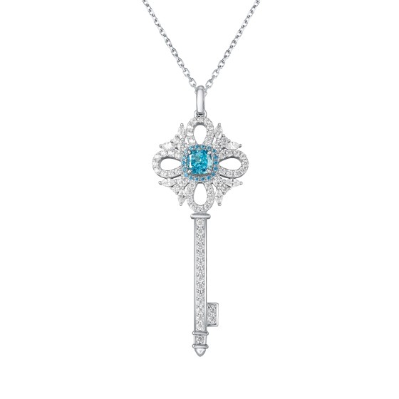 925 Silver Blue Cubic Zirconia Necklace (ZHFP0137B)