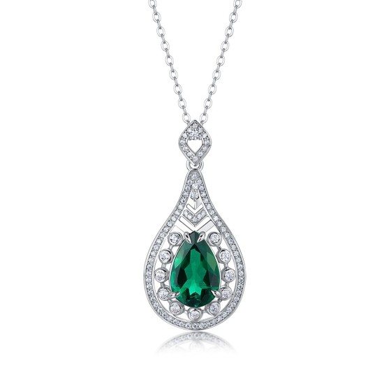 925 Sterling Silver Lab-Grown Emerald Necklace(ZHF-410)