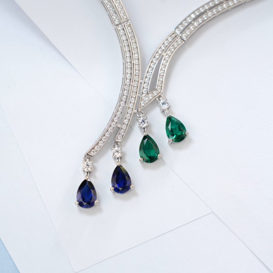 925 Sterling Silver Lab-Grown Emerald Necklace(ZHF-L0124)
