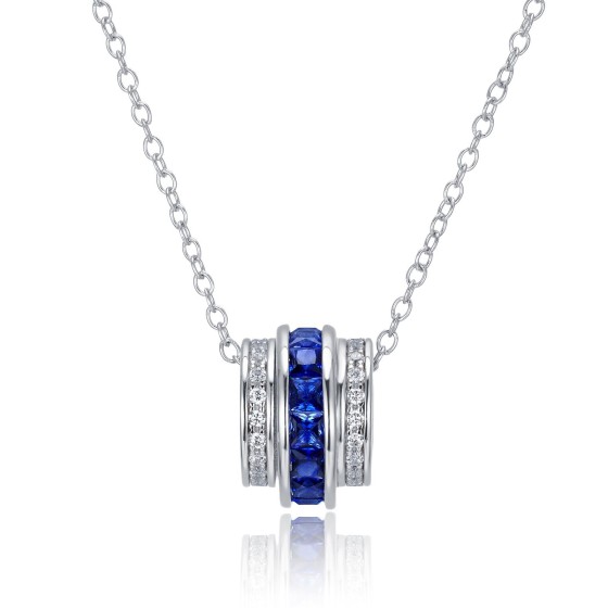 925 Silver Lab-Grown Sapphire Barrel Pendant Necklace (A73-P201996B)