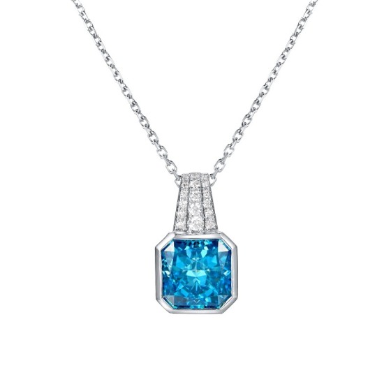 925 Silver Blue Cubic Zirconia Necklace (P0046B)