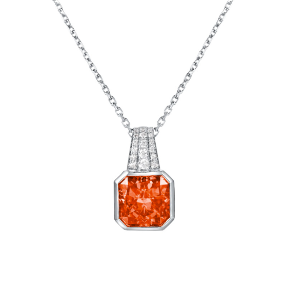 925 Silver Orange-Red Cubic Zirconia Necklace (P0046R)