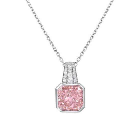 925 Silver Pink Cubic Zirconia Necklace (P0046F)