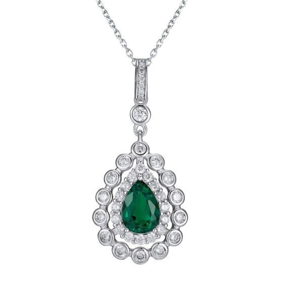 925 Sterling Silver Lab-Grown Emerald Necklace(A73-N2105081)