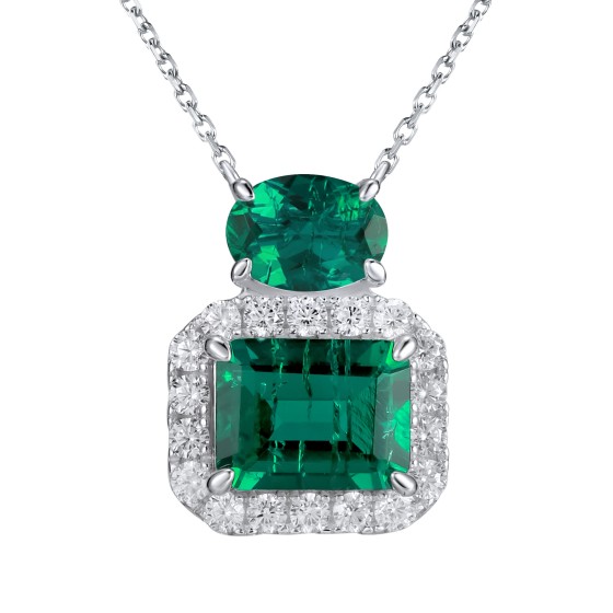 925 Sterling Silver Lab-Grown Emerald Necklace(P0045)