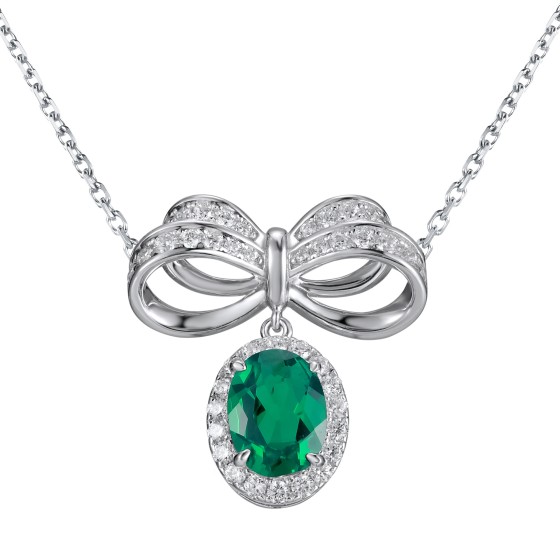 925 Sterling Silver Lab-Grown Emerald Necklace(P0019)