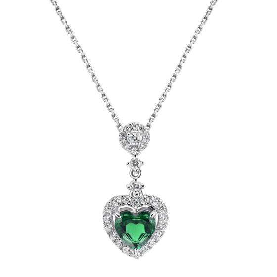 925 Sterling Silver Lab-Grown Emerald Necklace(P0033)