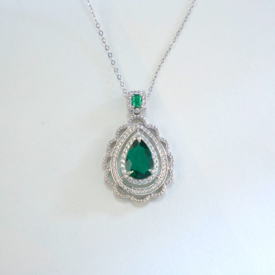 925 Sterling Silver Lab-Grown Emerald Necklace(A73-N2021015)