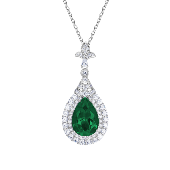 925 Sterling Silver Lab-Grown Emerald Necklace(A73-P2020969)