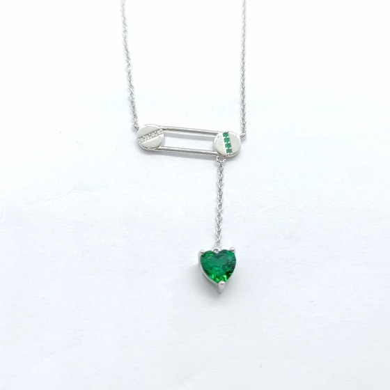 925 Sterling Silver Lab-Grown Emerald Necklace(A73-N2020872)