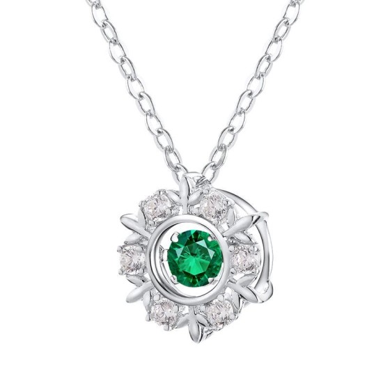925 Silver Lab-Grown Emerald Dancing Snowflake Necklace (LP0046)