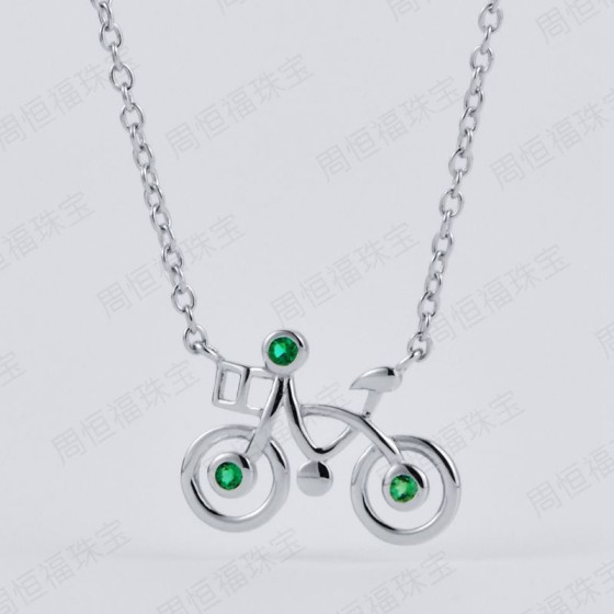 925 Silver Lab-Grown Emerald Bicycle Necklace (2020267)
