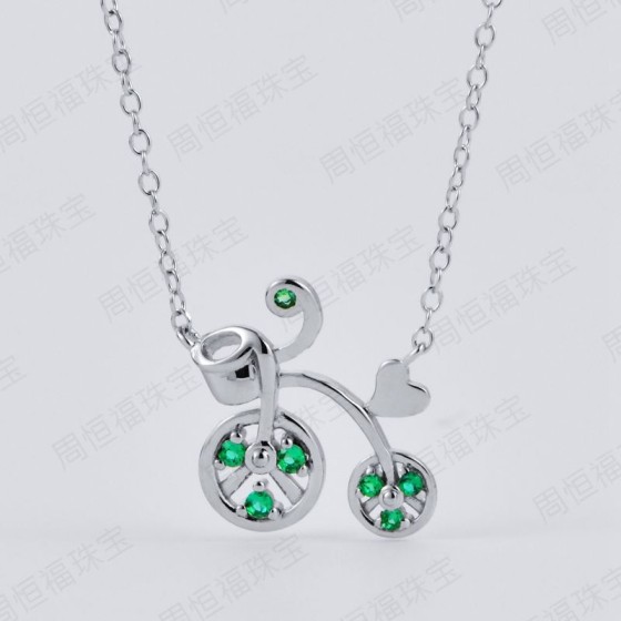 925 Silver Lab-Grown Emerald Bicycle Necklace (2020270)