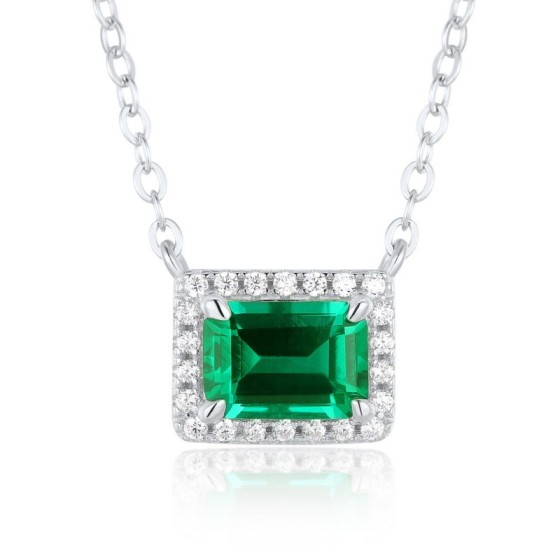 925 Silver Lab-Grown Emerald Square Necklace (ZHFN0005)