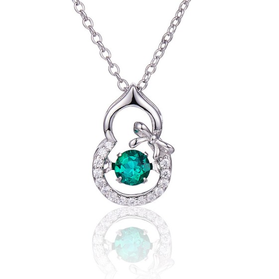 925 Silver Lab-Grown Emerald Dancing Necklace(LP0023)