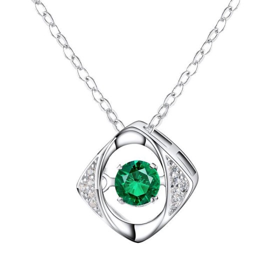 925 Silver Lab-Grown Emerald Dancing Necklace(LP0047)