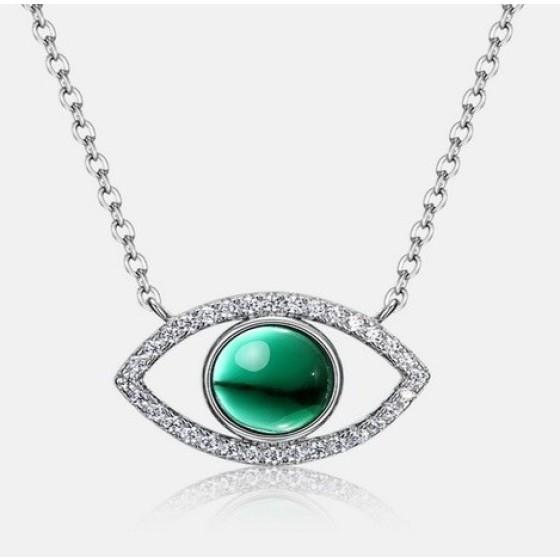 925 Sterling Silver Lab-Grown Emerald Necklace(A73-N2020309)