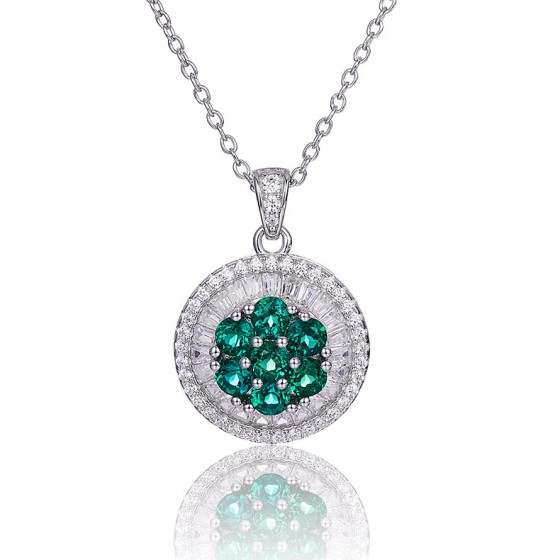 925 Sterling Silver Lab-Grown Emerald Necklace(A73-P2020299)