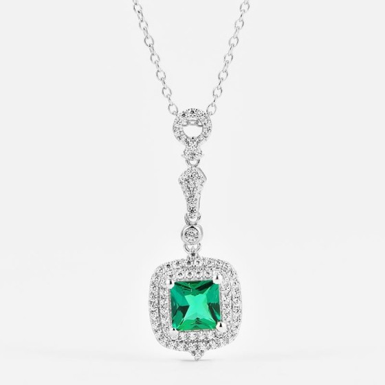 925 Sterling Silver Lab-Grown Emerald Necklace(A73-P2020421)