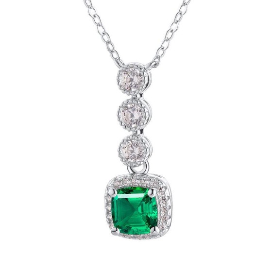 925 Sterling Silver Lab-Grown Emerald Necklace(N1917986)