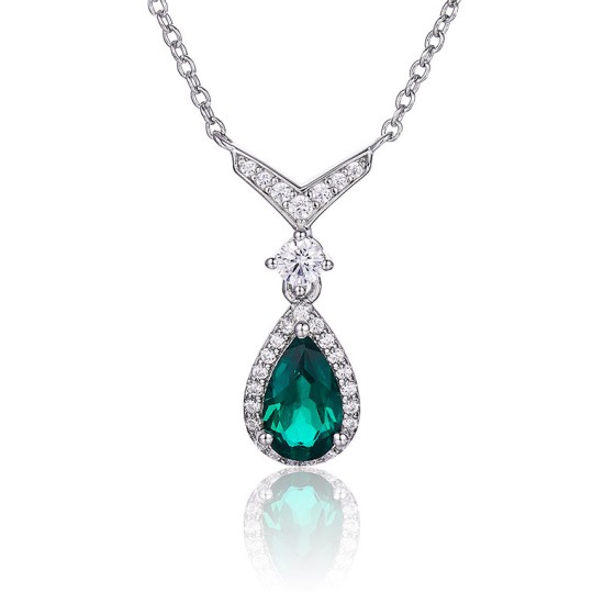 925 Sterling Silver Lab-Grown Emerald Necklace(N2019858)