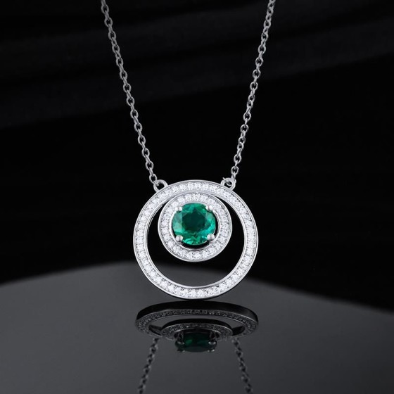 925 Sterling Silver Lab-Grown Emerald Necklace(N2020273)