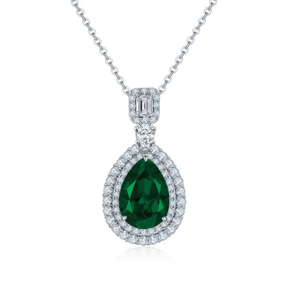 925 Sterling Silver Lab-Grown Emerald Necklace(ZHF00406)