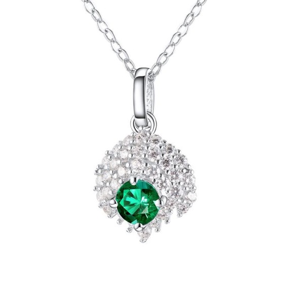 925 Sterling Silver Lab-Grown Emerald Necklace(P2019819)