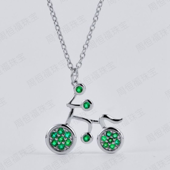 925 Silver Lab-Grown Emerald Bicycle Necklace (2020268)