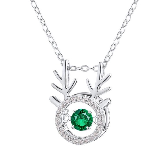 925 Silver Lab-Grown Emerald Dancing Necklace(LP0001)